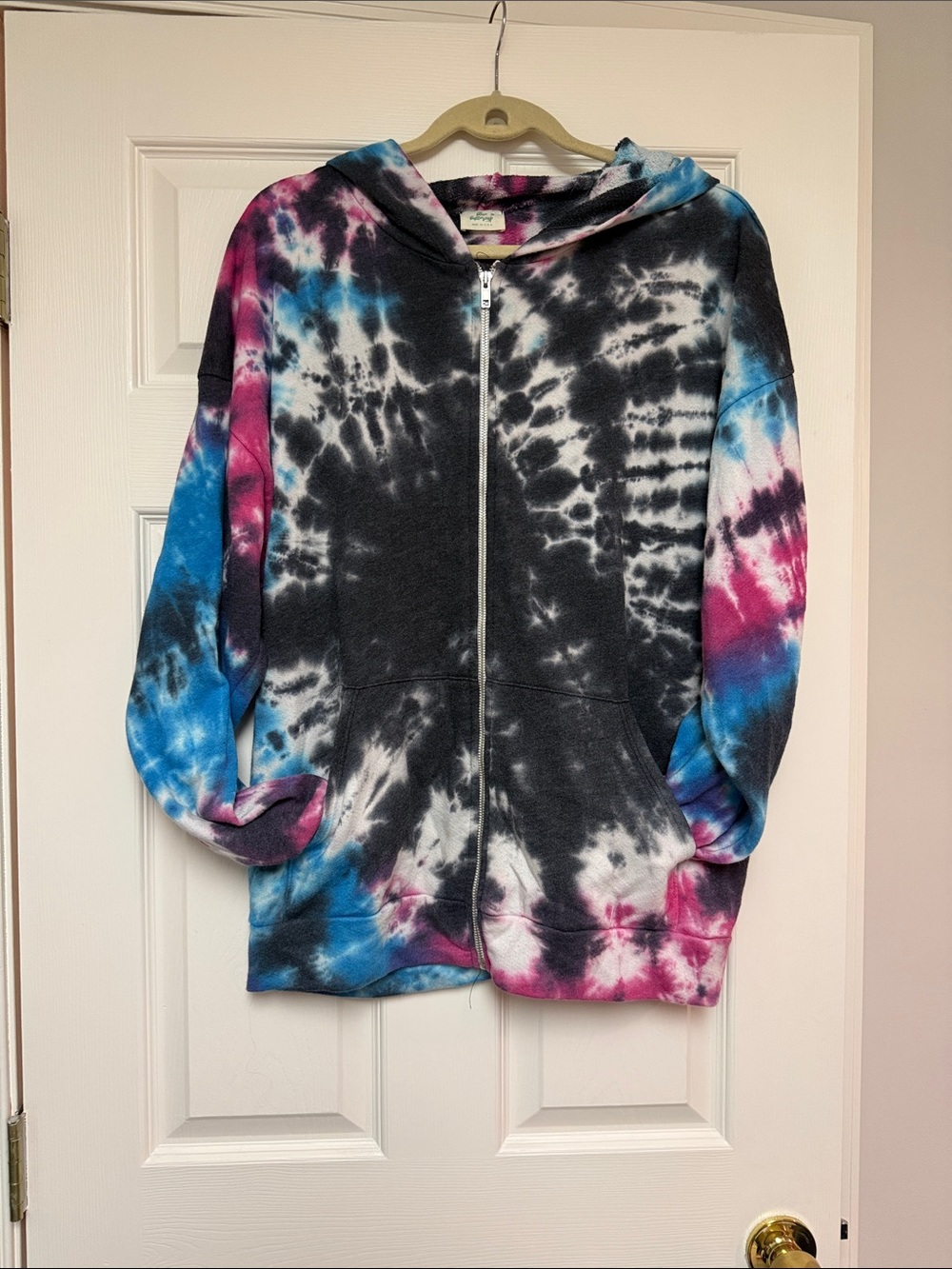 Tie-Dye Zip Hoodie - Black, Blue & Pink